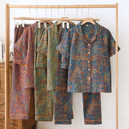 Ensemble de vêtements d'intérieur à manches courtes en coton teint en fil style jacquard (3 pièces)