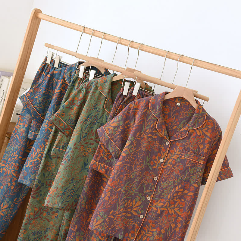 Ensemble de vêtements d'intérieur à manches courtes en coton teint en fil style jacquard (3 pièces)