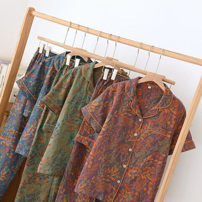 Ensemble de vêtements d'intérieur à manches courtes en coton teint en fil style jacquard (3 pièces)