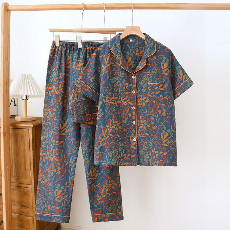 Ensemble de vêtements d'intérieur à manches courtes en coton teint en fil style jacquard (3 pièces)