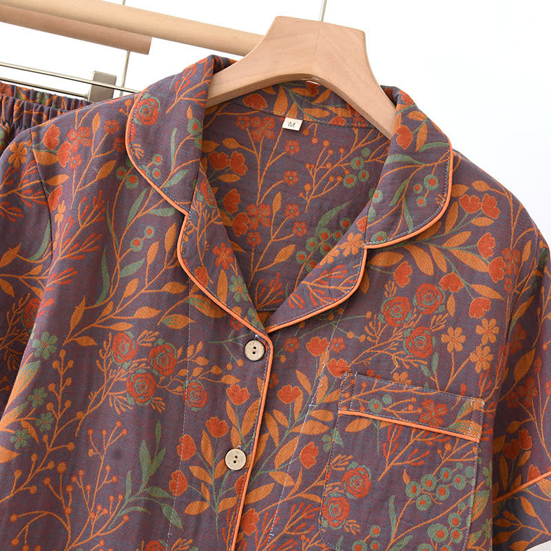 Ensemble de vêtements d'intérieur à manches courtes en coton teint en fil style jacquard (3 pièces)