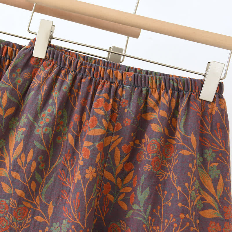 Ensemble de vêtements d'intérieur à manches courtes en coton teint en fil style jacquard (3 pièces)