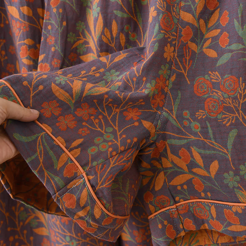 Ensemble de vêtements d'intérieur à manches courtes en coton teint en fil style jacquard (3 pièces)