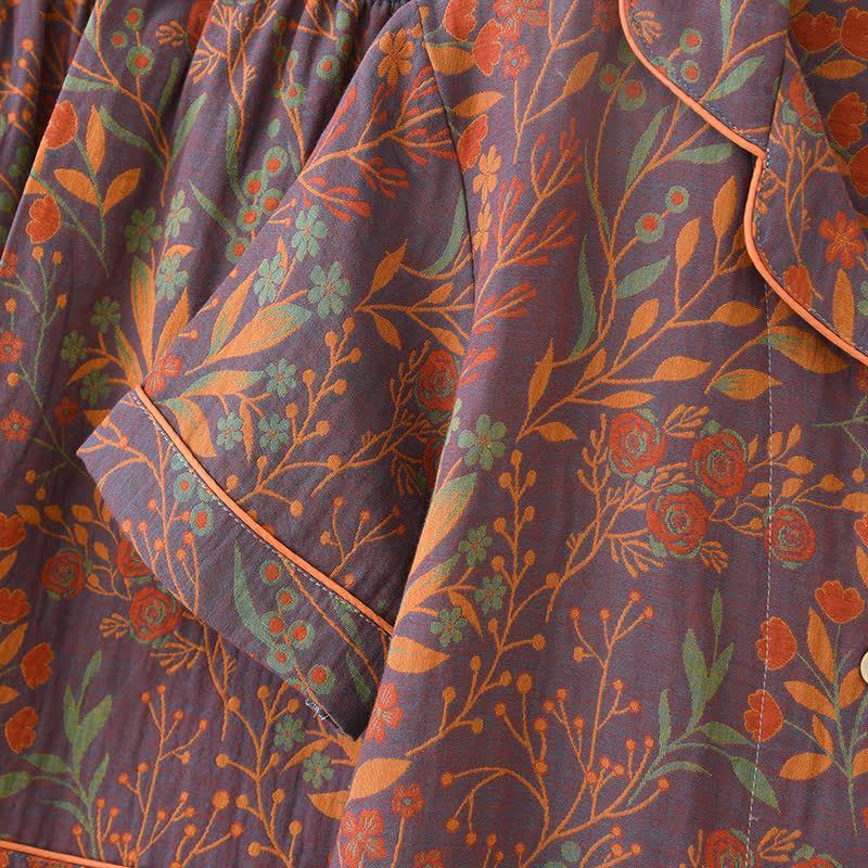 Ensemble de vêtements d'intérieur à manches courtes en coton teint en fil style jacquard (3 pièces)