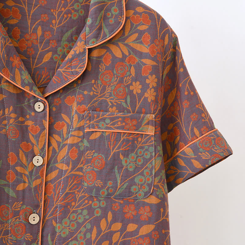 Ensemble de vêtements d'intérieur à manches courtes en coton teint en fil style jacquard (3 pièces)