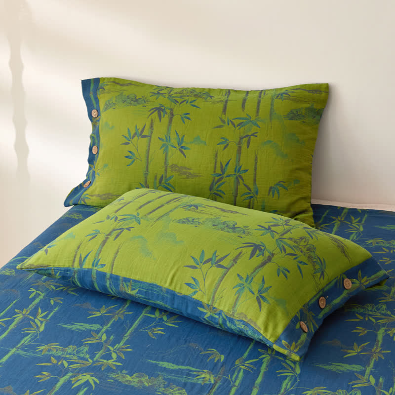 Couette réversible en gaze de coton teint en fil avec imprimé bambou - image 3