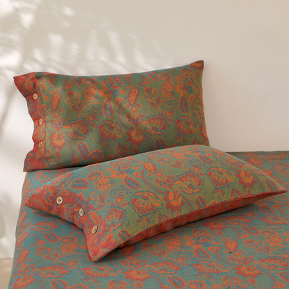 Couvre-lit réversible en gaze de coton teint en fil avec motif floral rétro