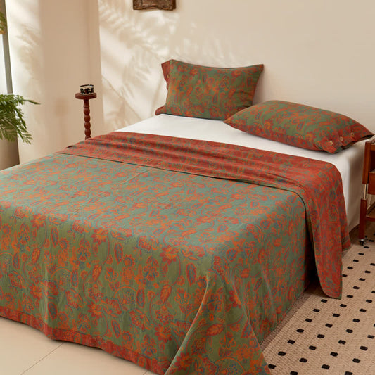 Couvre-lit réversible en gaze de coton teint en fil avec motif floral rétro