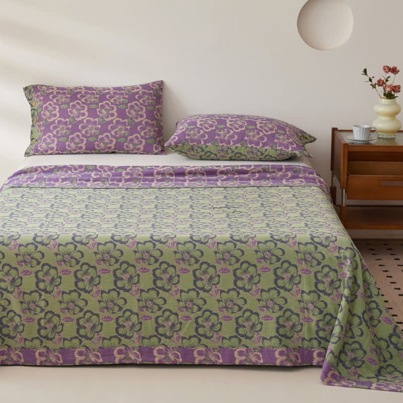Élégante couverture réversible en gaze de coton teint en fil avec motif floral