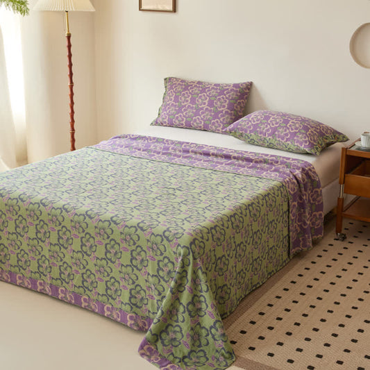 Élégante couverture réversible en gaze de coton teint en fil avec motif floral