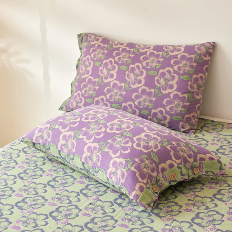 Élégante couverture réversible en gaze de coton teint en fil avec motif floral