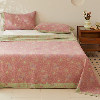 Couvre-lit réversible en gaze de coton teint en fil avec un motif floral frais