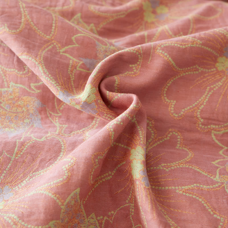 Couvre-lit réversible en gaze de coton teint en fil avec un motif floral frais