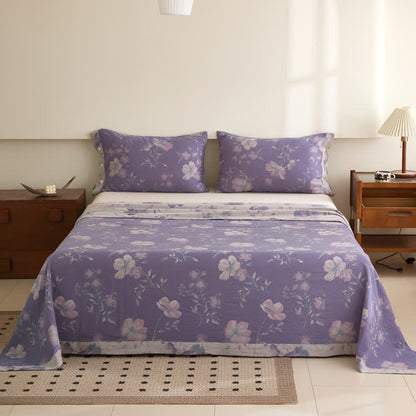 Couvre-lit réversible en gaze de coton jacquard à motif floral