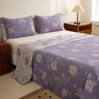 Couvre-lit réversible en gaze de coton jacquard à motif floral