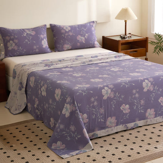 Couvre-lit réversible en gaze de coton jacquard à motif floral