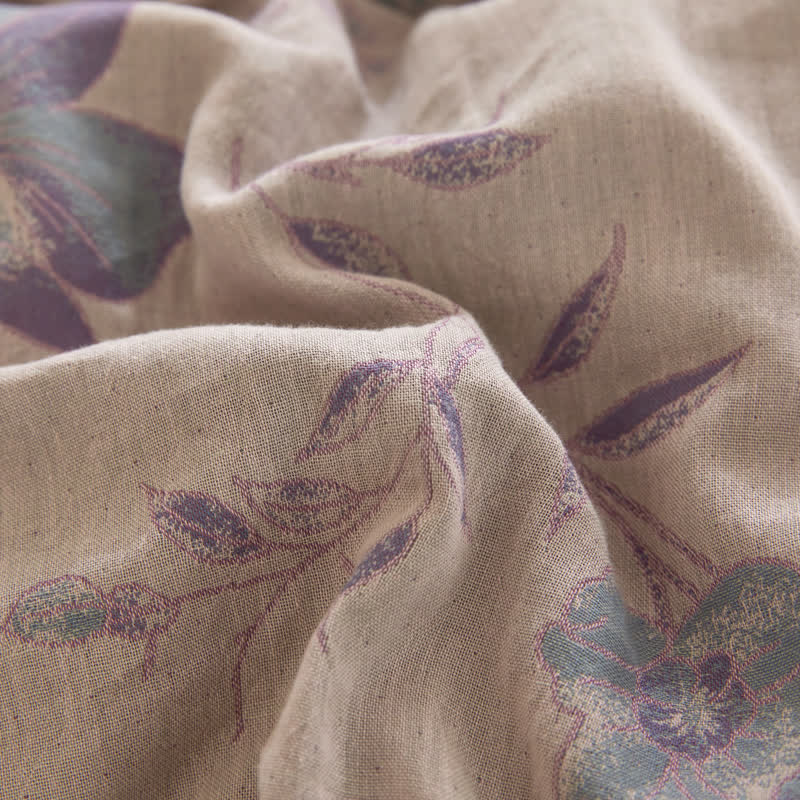 Couvre-lit réversible en gaze de coton jacquard à motif floral