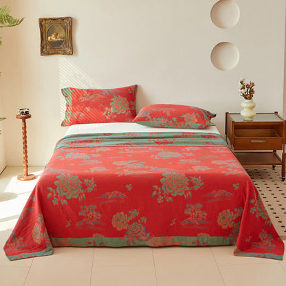 Couvre-lit réversible en gaze de coton jacquard teint en fil pivoine
