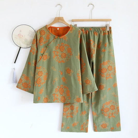 Ensemble de vêtements de détente en coton jacquard teint en fil de style vintage