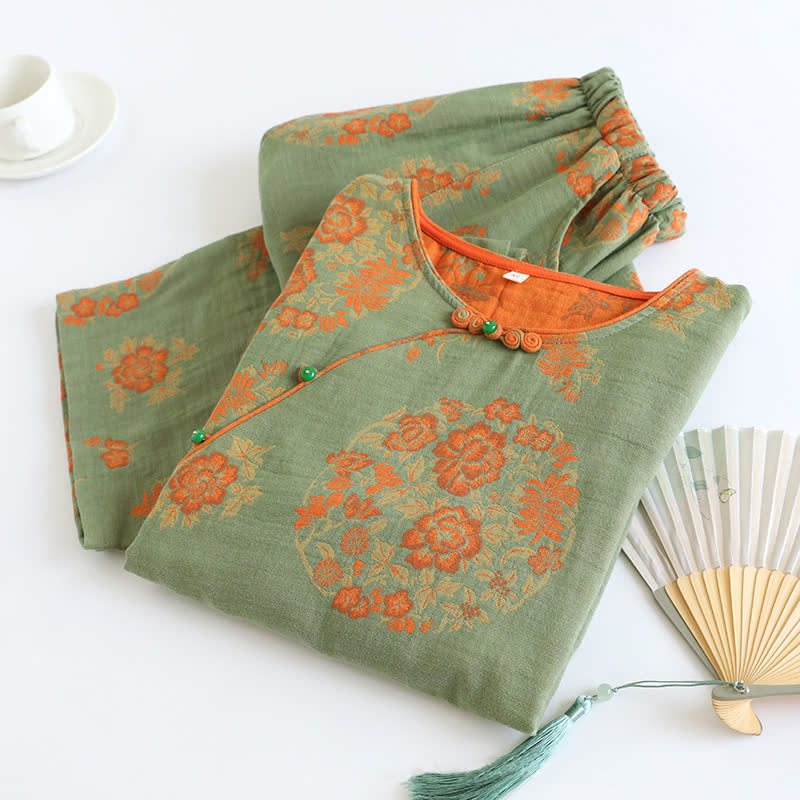 Ensemble de vêtements de détente en coton jacquard teint en fil de style vintage