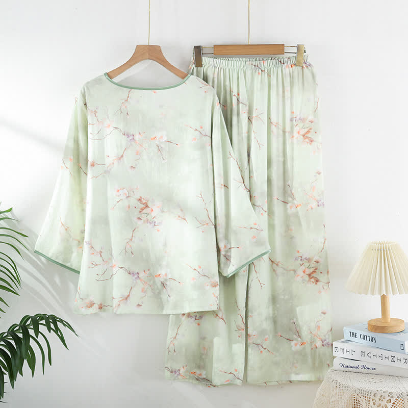 Ensemble pyjama en fibre de bambou à motif de fleurs de prunier