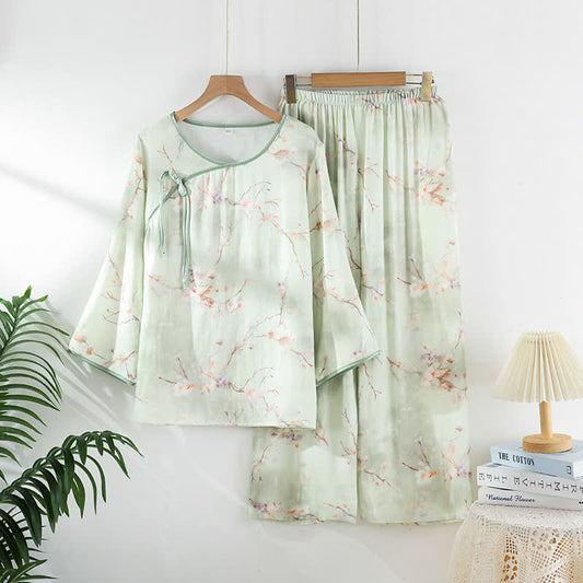 Ensemble pyjama en fibre de bambou à motif de fleurs de prunier