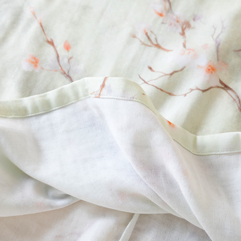 Chemise de nuit en coton à col rond et motif fleur de prunier