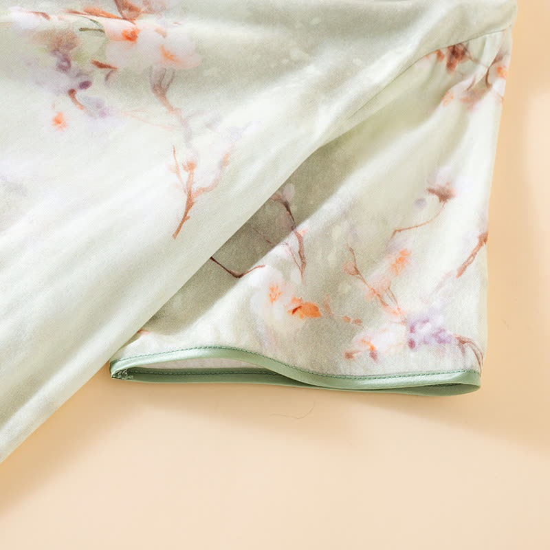 Chemise de nuit en coton à col rond et motif fleur de prunier