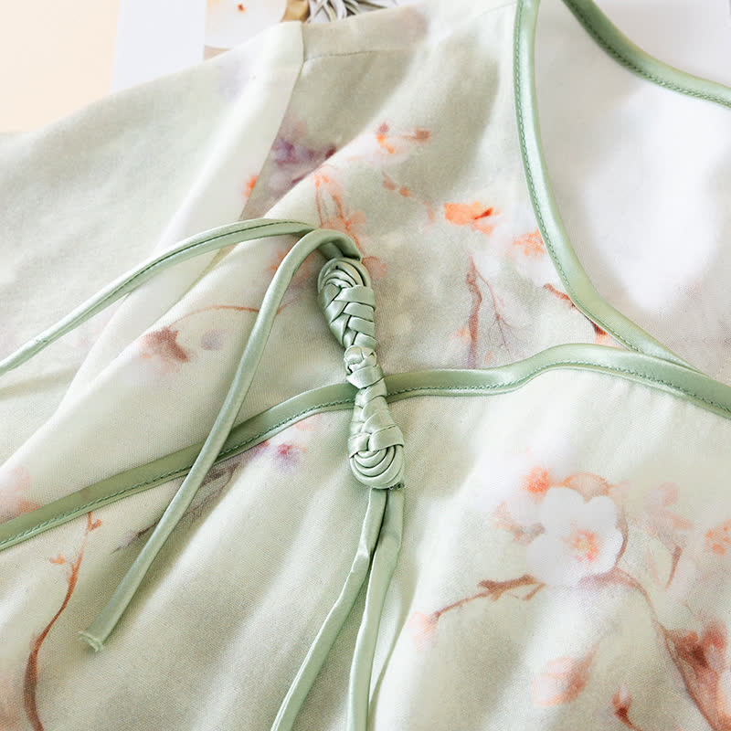 Chemise de nuit en coton à col rond et motif fleur de prunier