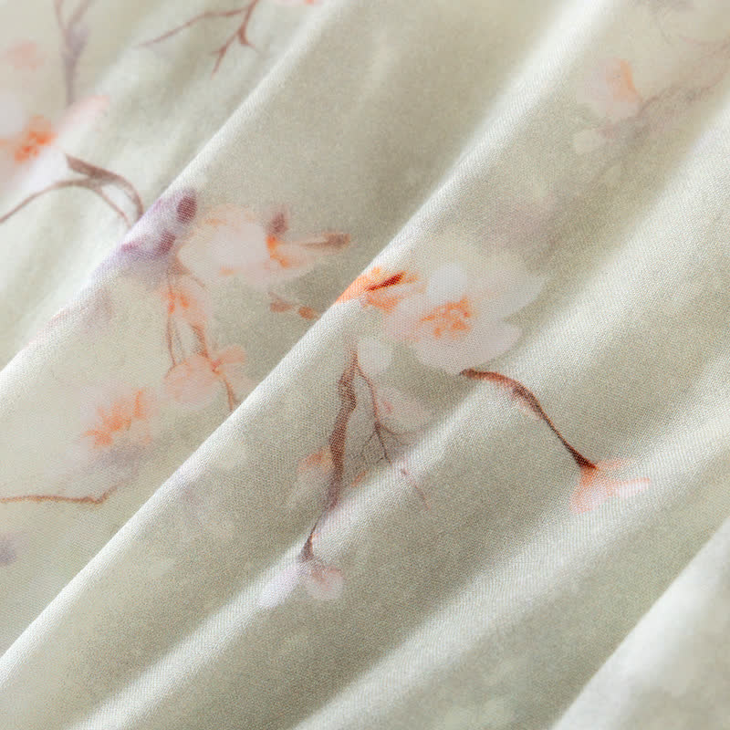 Chemise de nuit en coton à col rond et motif fleur de prunier