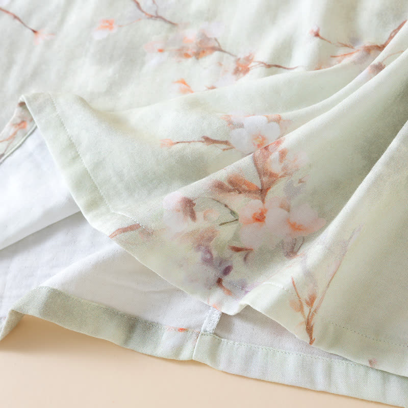 Chemise de nuit en coton à col rond et motif fleur de prunier