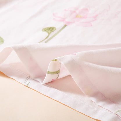 Ensemble pyjama col rond en fibre de bambou avec motif lotus