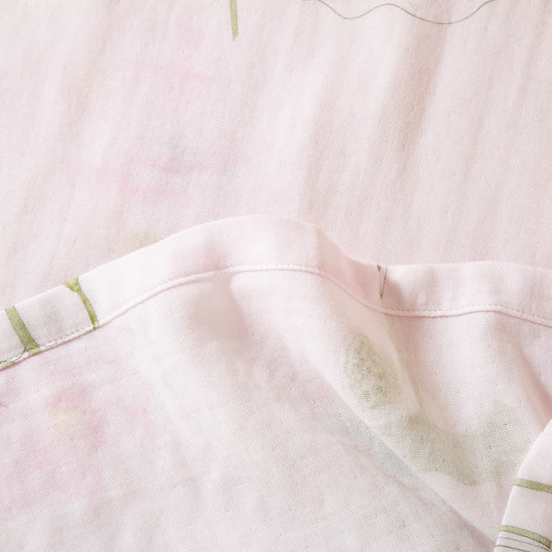 Ensemble pyjama col rond en fibre de bambou avec motif lotus