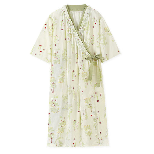 Chemise de nuit kimono en gaze de coton de style pastoral