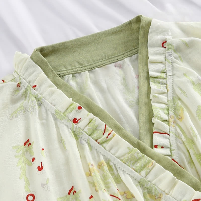 Chemise de nuit kimono à manches longues en gaze de coton