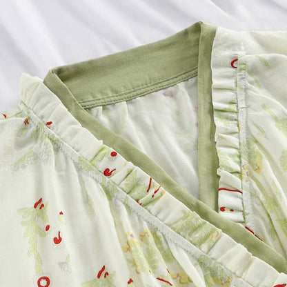 Chemise de nuit kimono à manches longues en gaze de coton
