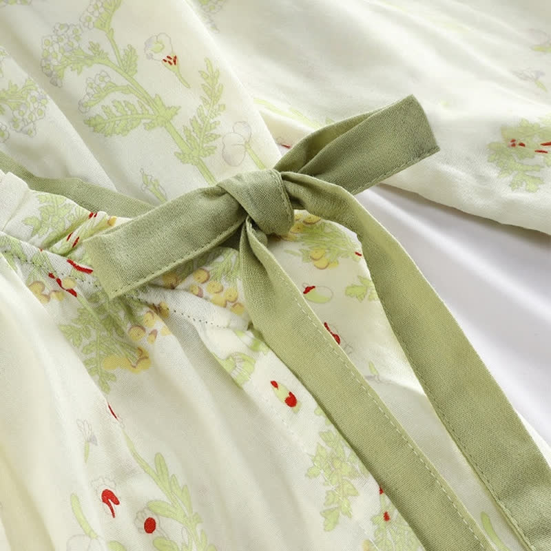 Chemise de nuit kimono à manches longues en gaze de coton