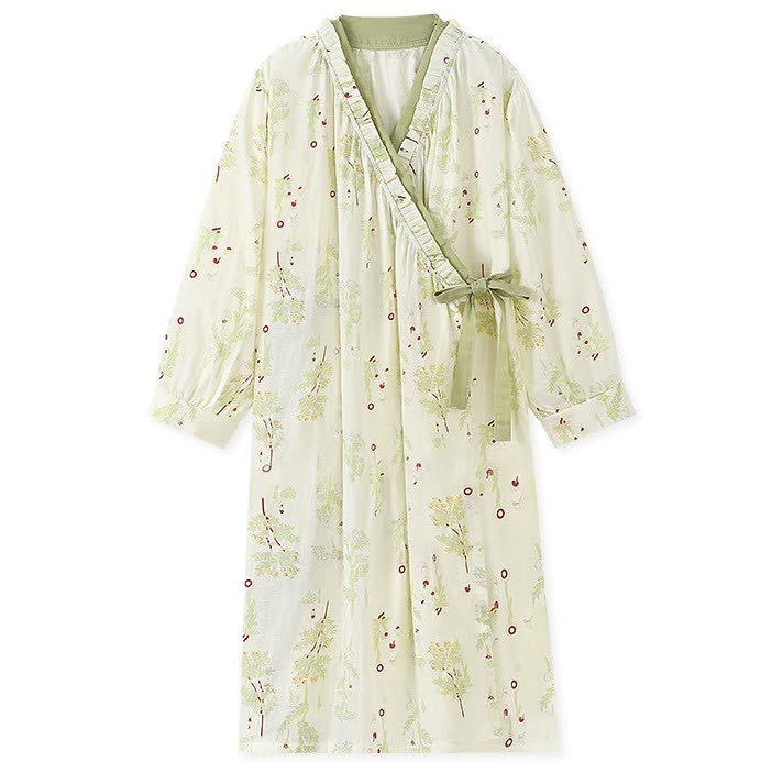 Chemise de nuit kimono à manches longues en gaze de coton