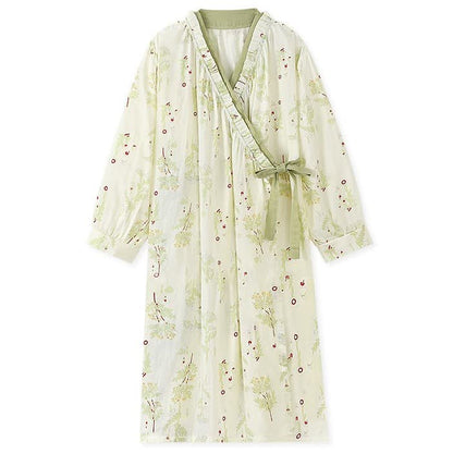 Chemise de nuit kimono à manches longues en gaze de coton