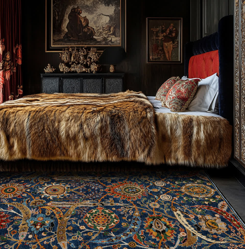 Tapis persan bohème lavable, doux et antidérapant