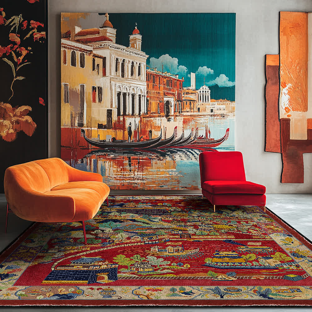 Tapis pliable antidérapant avec paysage oriental
