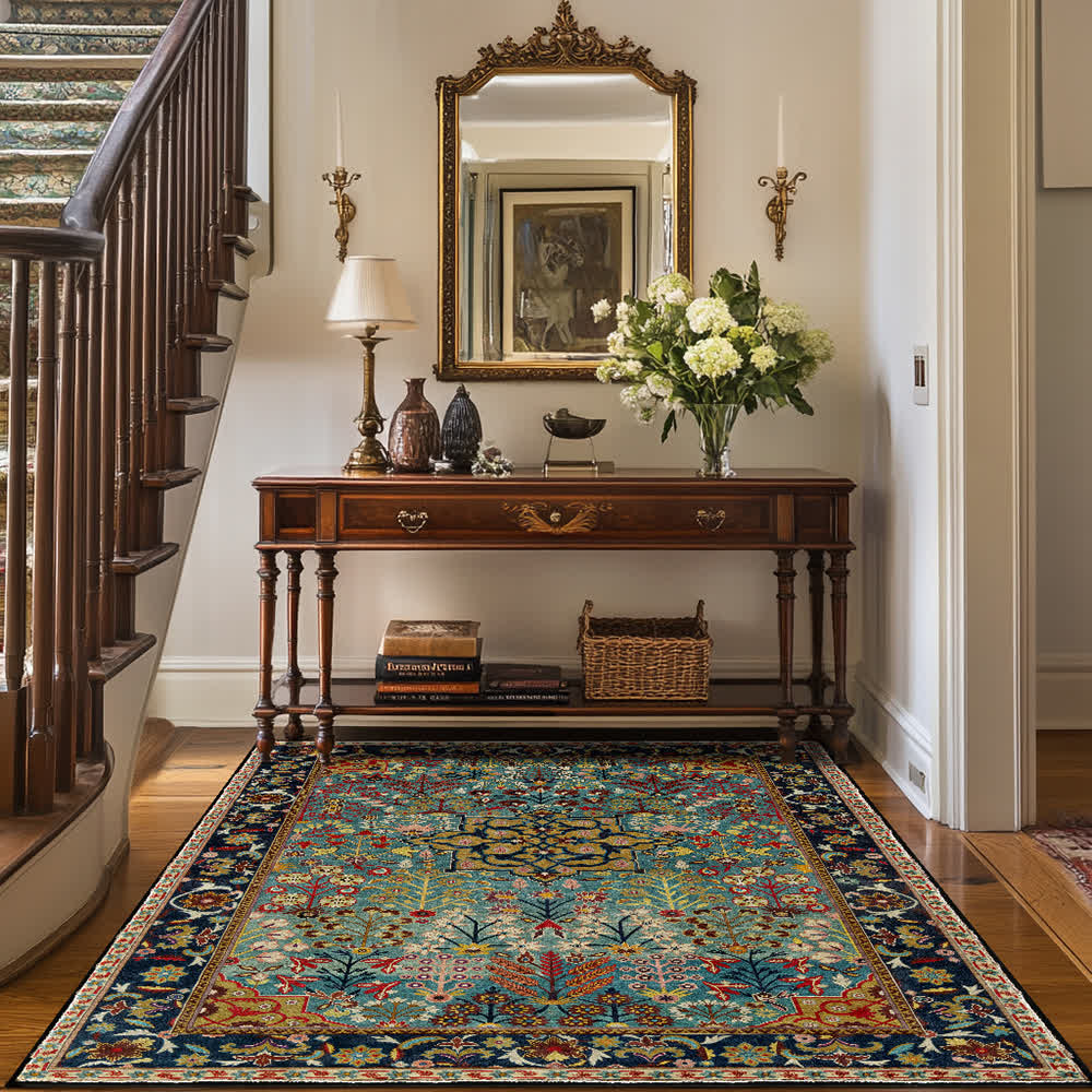 Tapis intérieur-extérieur antidérapant à motif floral bohème
