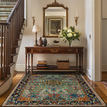 Tapis intérieur-extérieur antidérapant à motif floral bohème