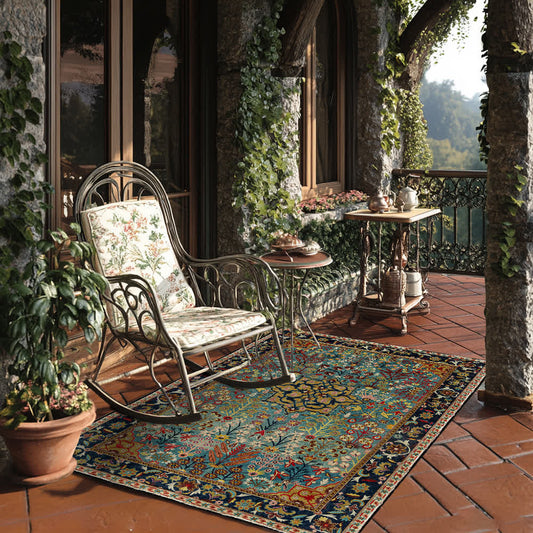 Tapis intérieur-extérieur antidérapant à motif floral bohème