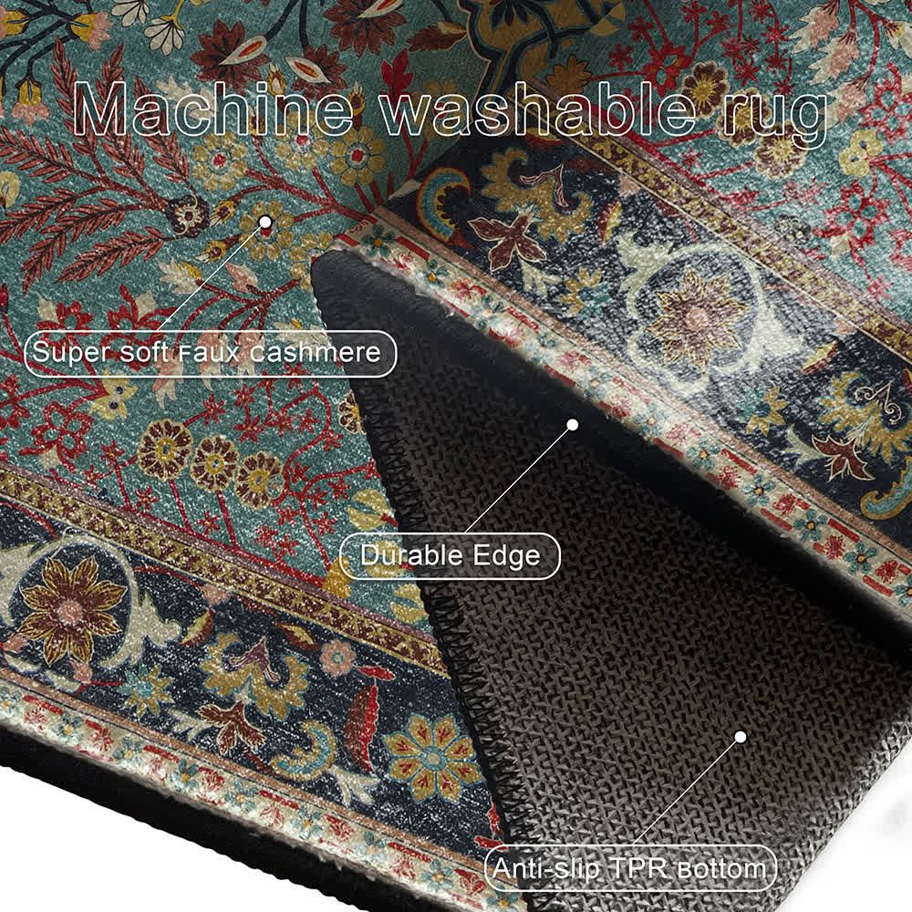 Tapis intérieur-extérieur antidérapant à motif floral bohème
