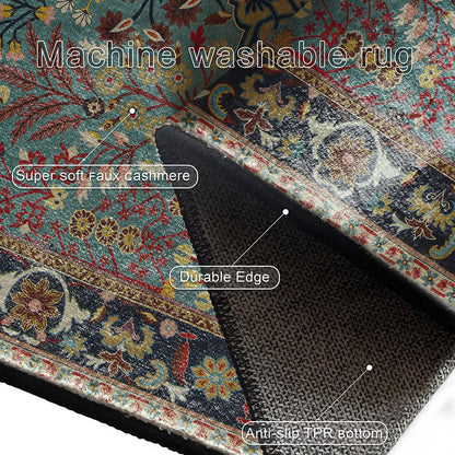 Tapis intérieur-extérieur antidérapant à motif floral bohème