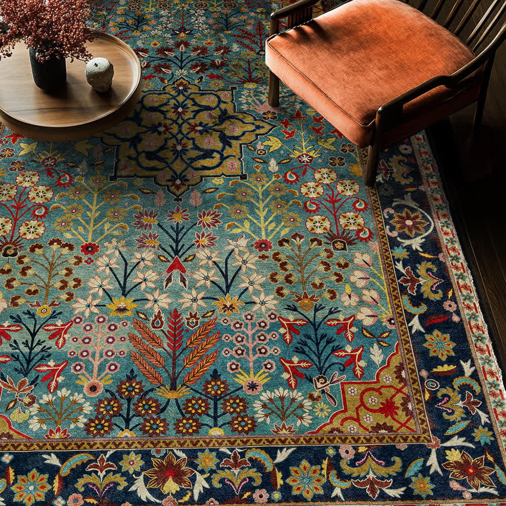Tapis intérieur-extérieur antidérapant à motif floral bohème