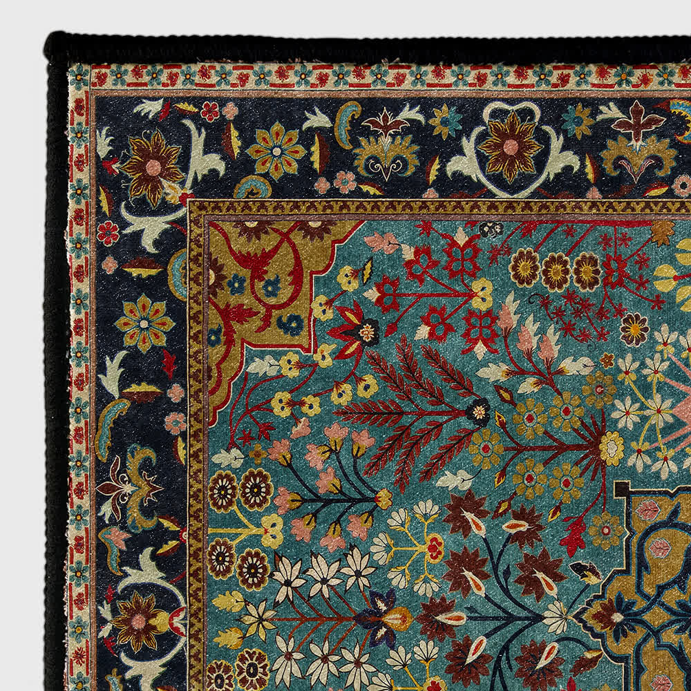 Tapis intérieur-extérieur antidérapant à motif floral bohème