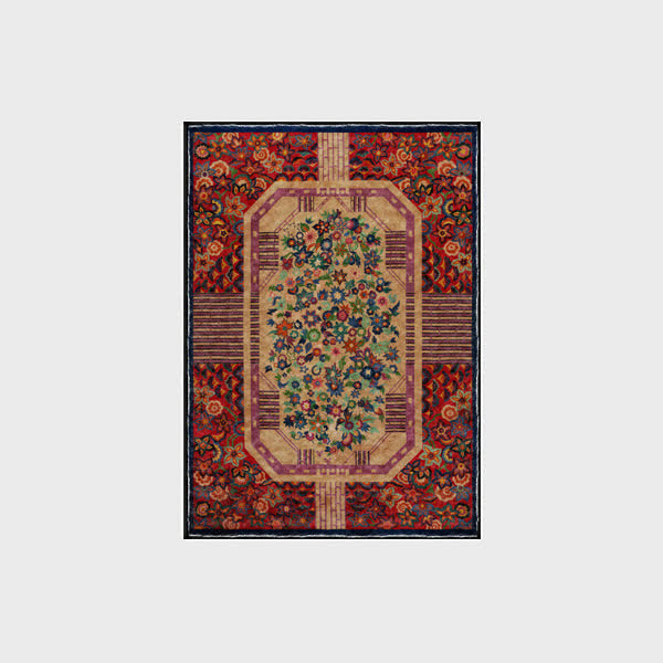 Tapis intérieur/extérieur vintage antidérapant et pliable à motif floral