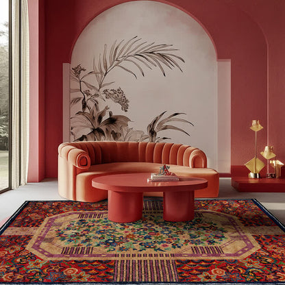 Tapis intérieur/extérieur vintage antidérapant et pliable à motif floral